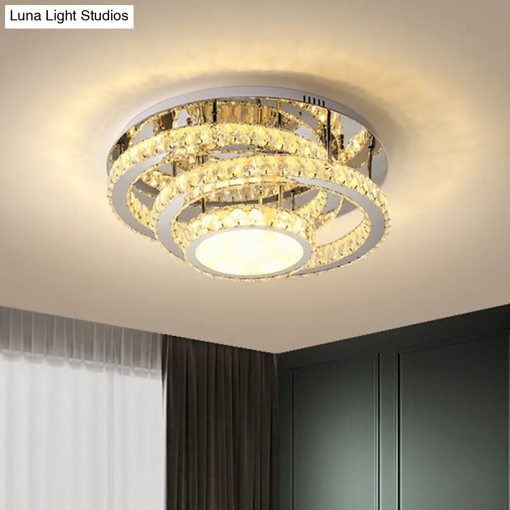 Simplicity Ceiling Flush Led Lighting: Semi - Mounted Crystal Fixture With Faceted Crystals Chrome