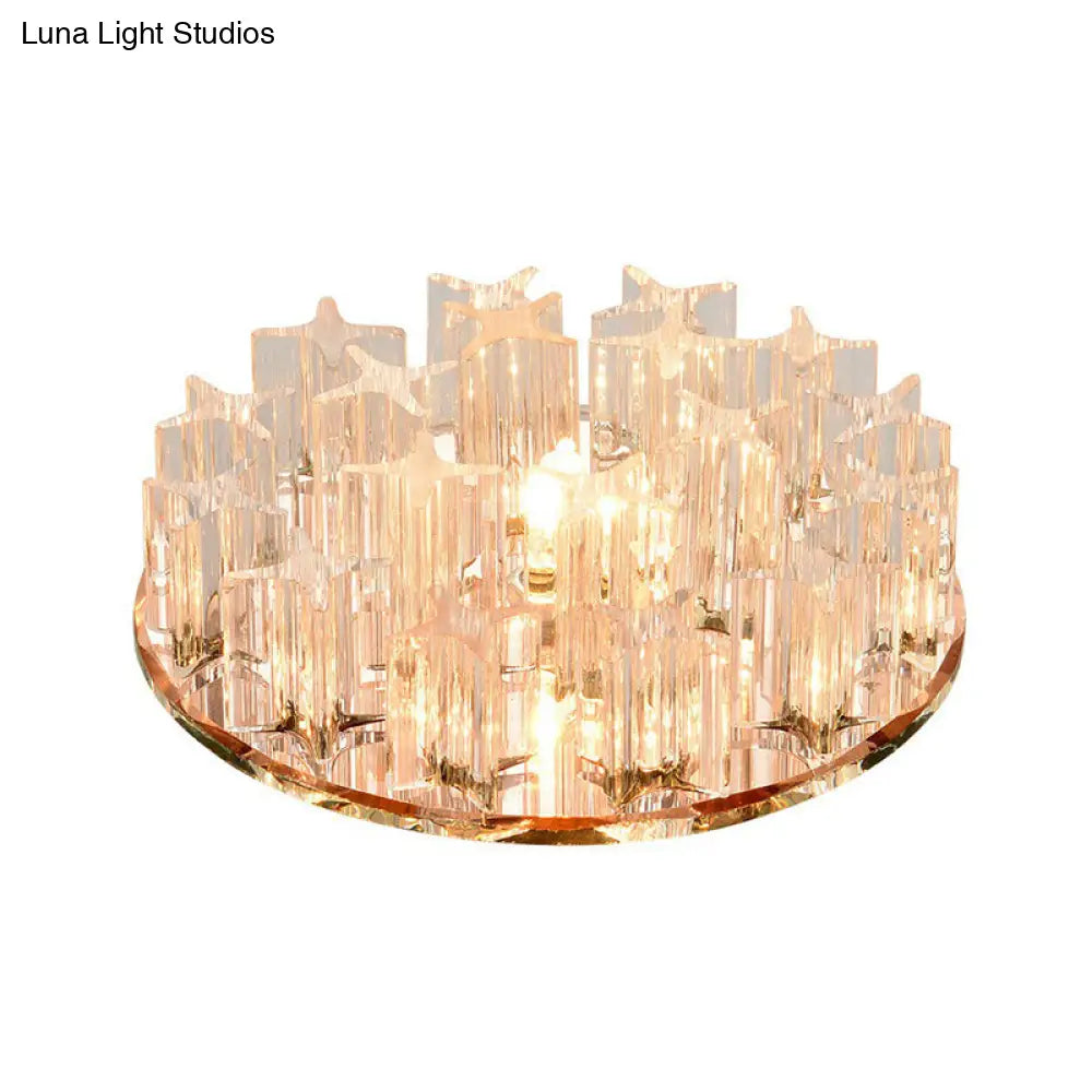 Simplicity Clear Led Ceiling Flush Light With Round Crystal Prism For Corridor