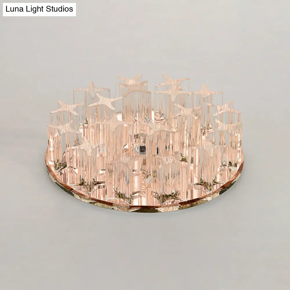 Simplicity Clear Led Ceiling Flush Light With Round Crystal Prism For Corridor