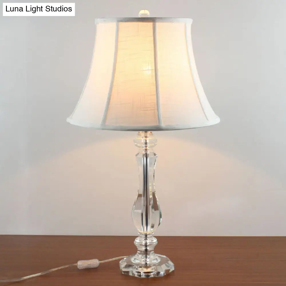 Simplicity Curvy Crystal Nightstand Lamp: Hand-Cut Fabric Task Lighting 1-Bulb White Design