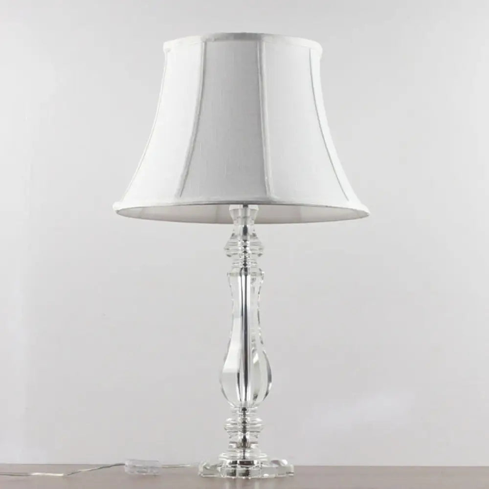 Simplicity Curvy Crystal Nightstand Lamp: Hand-Cut Fabric Task Lighting 1-Bulb White Design