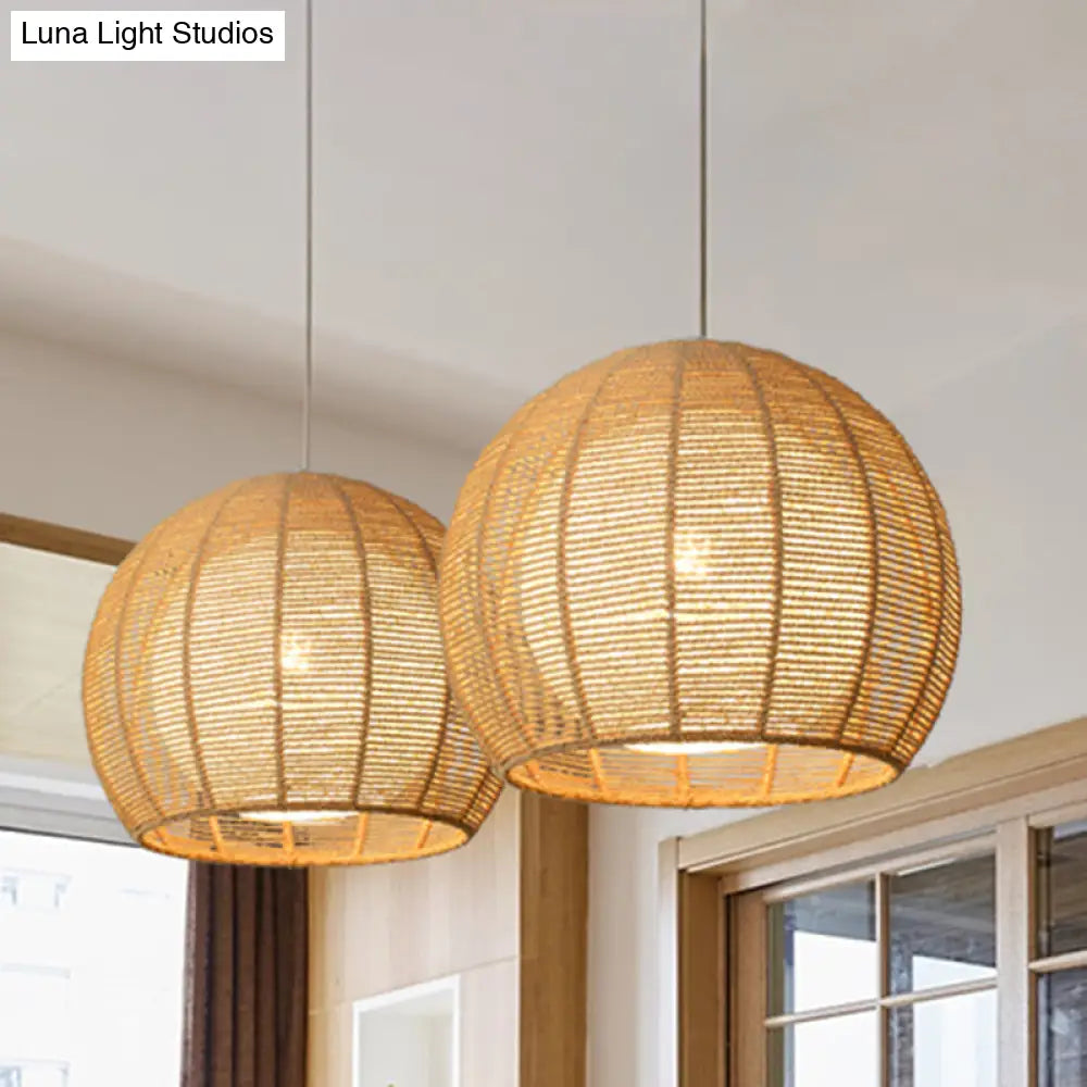 Simplicity Single Light Japanese Pendant Lamp With Double Rattan Shade - Beige/Coffee