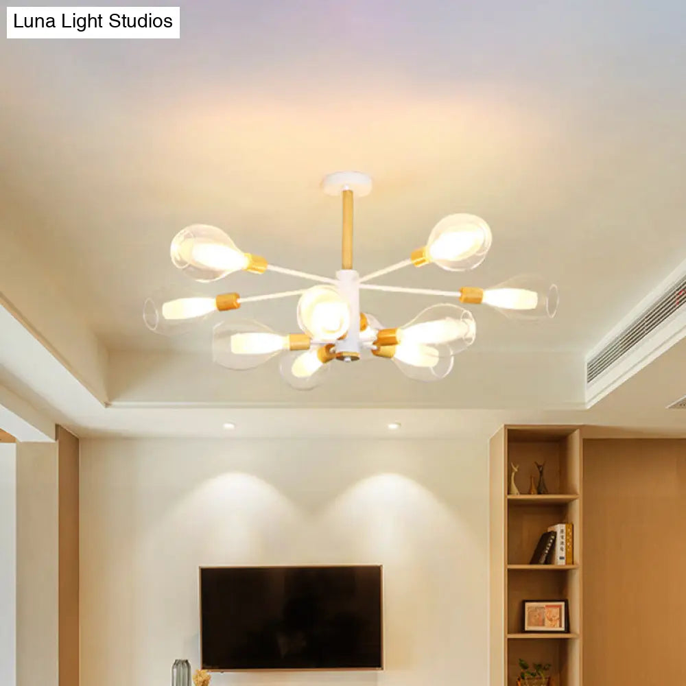 Simplicity Teardrop Ceiling Flush Clear Glass 10 - Light Semi In White With Wooden Cap