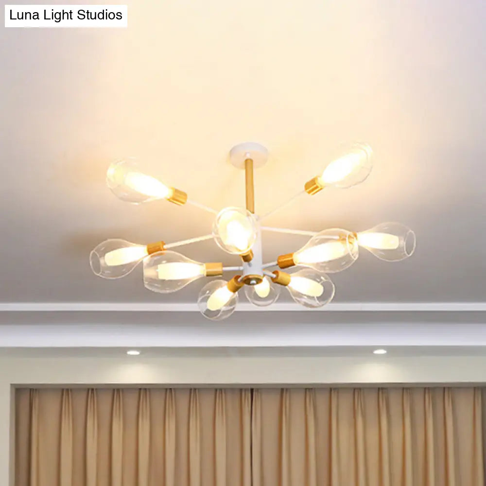 Simplicity Teardrop Ceiling Flush Clear Glass 10 - Light Semi In White With Wooden Cap