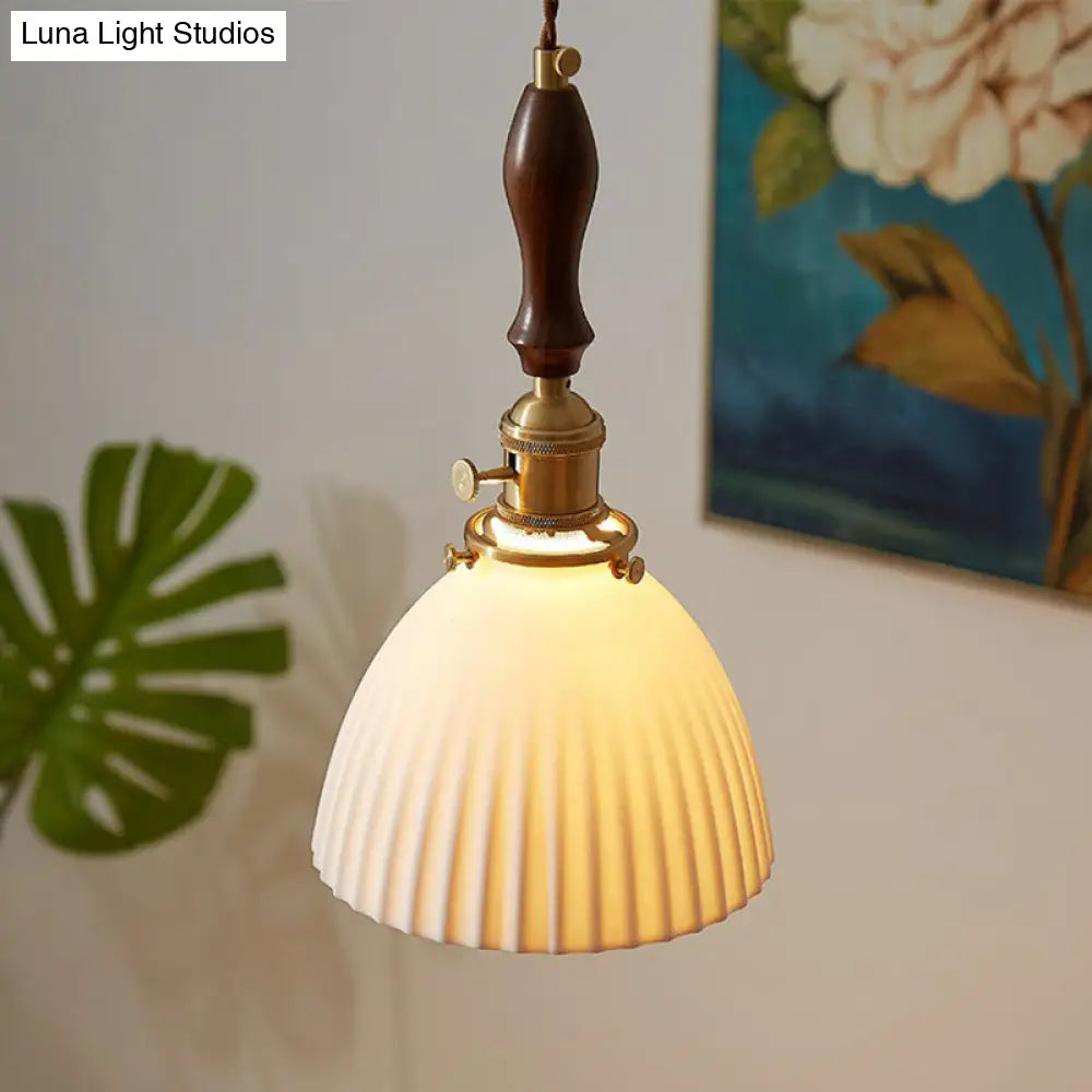 Simplicity White Glass Pendant Light With Dome Shade And Single Bulb