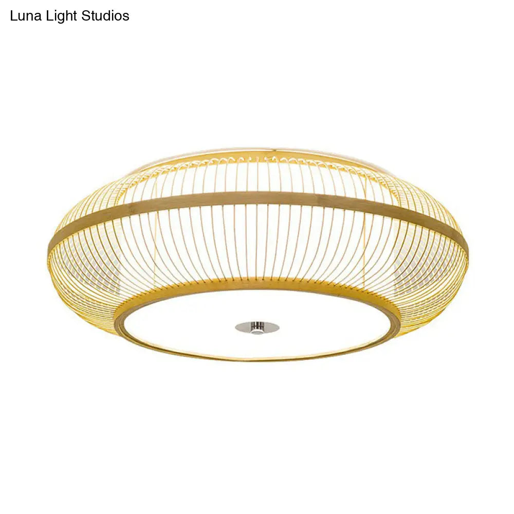 Simplicity Wood Flush Mount Bedroom Lighting - Bamboo 1 - Light Lantern Ceiling Light