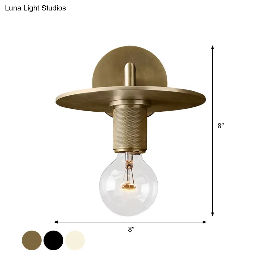 Sleek 1-Bulb Wall Mount Lamp: Minimalistic Exposed Bulb Metal Sconce In Black/Brass/Chrome Finish