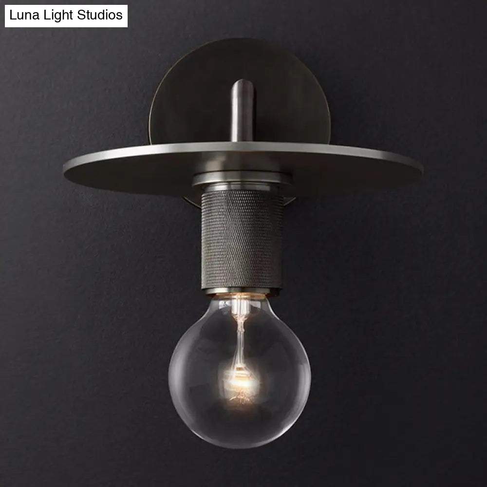 Sleek 1-Bulb Wall Mount Lamp: Minimalistic Exposed Bulb Metal Sconce In Black/Brass/Chrome Finish