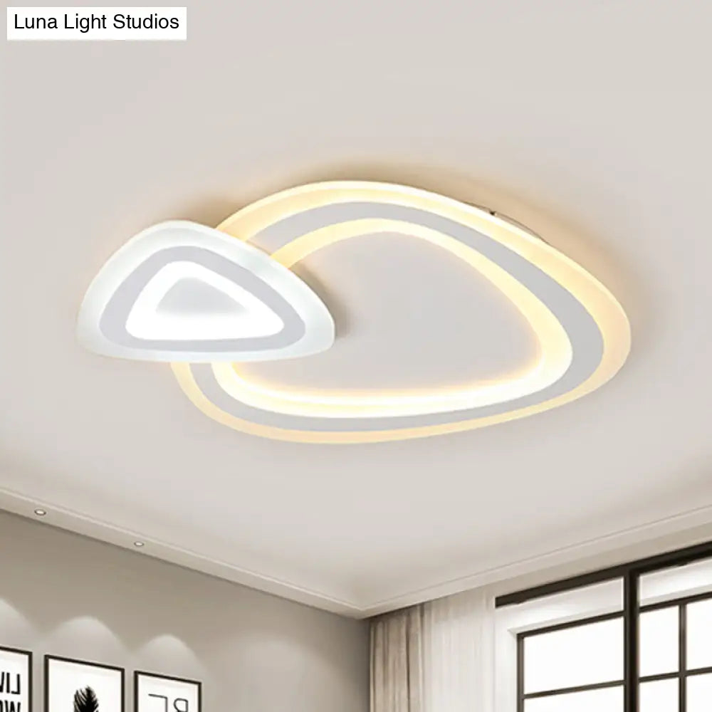 Sleek Acrylic Dual Triangle Led Ceiling Lamp - Minimalist White Flush Light Fixture In Warm Cool