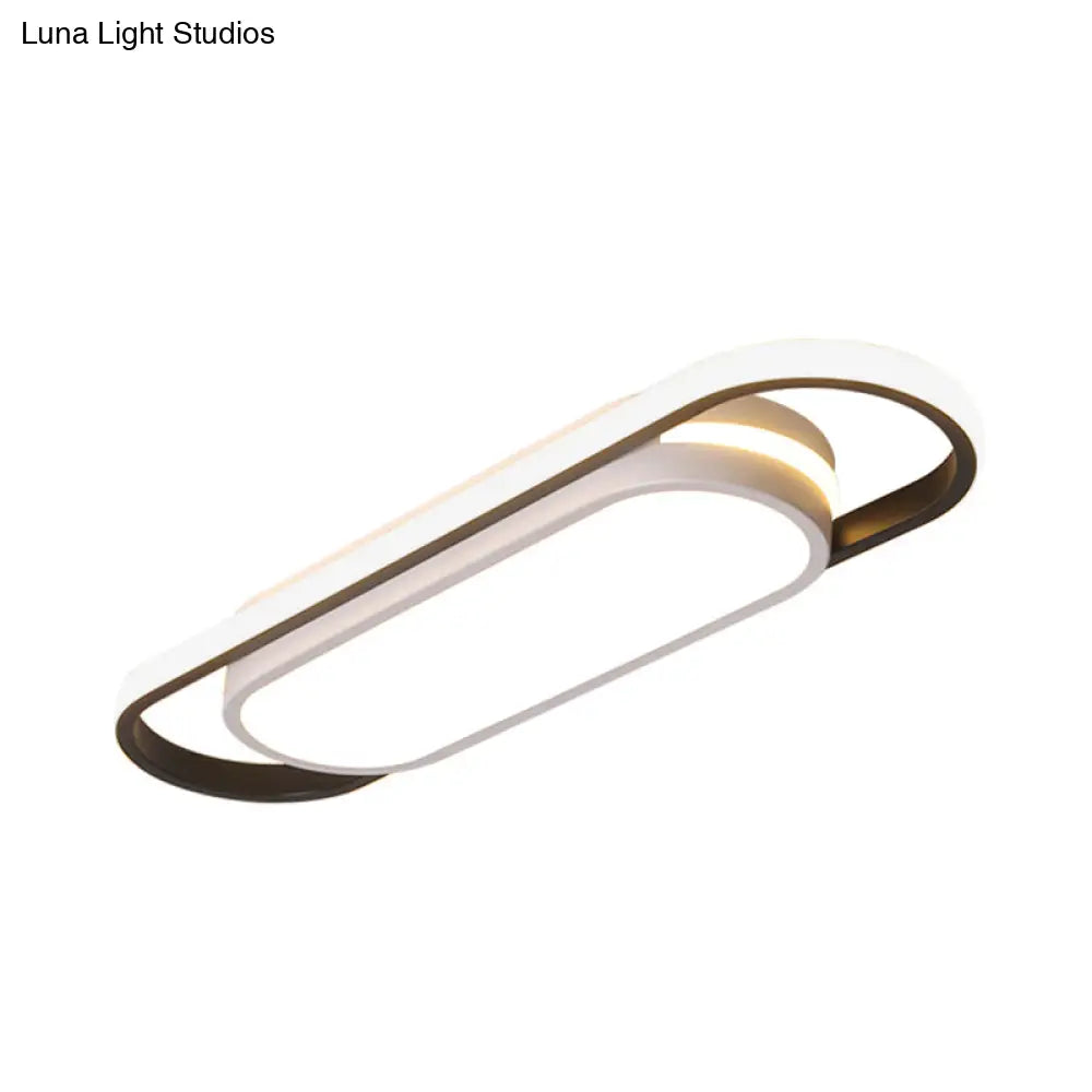 Sleek Black And White Led Flush Ceiling Light With Acrylic Shade In White/Warm 19’/23’ Width