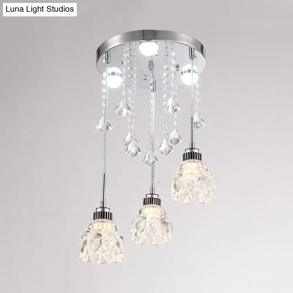 Sleek Chrome Semi Flush Light Fixture With Lotus Crystal Shade - Perfect For Modern Dining Rooms