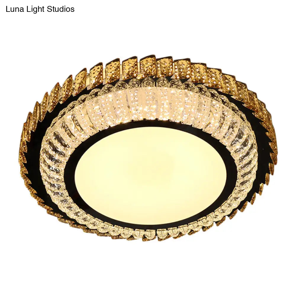 Sleek Crystal Round Ceiling Flush Mount Led Lamp In Stainless Steel - Ideal For Simplicity Bedroom