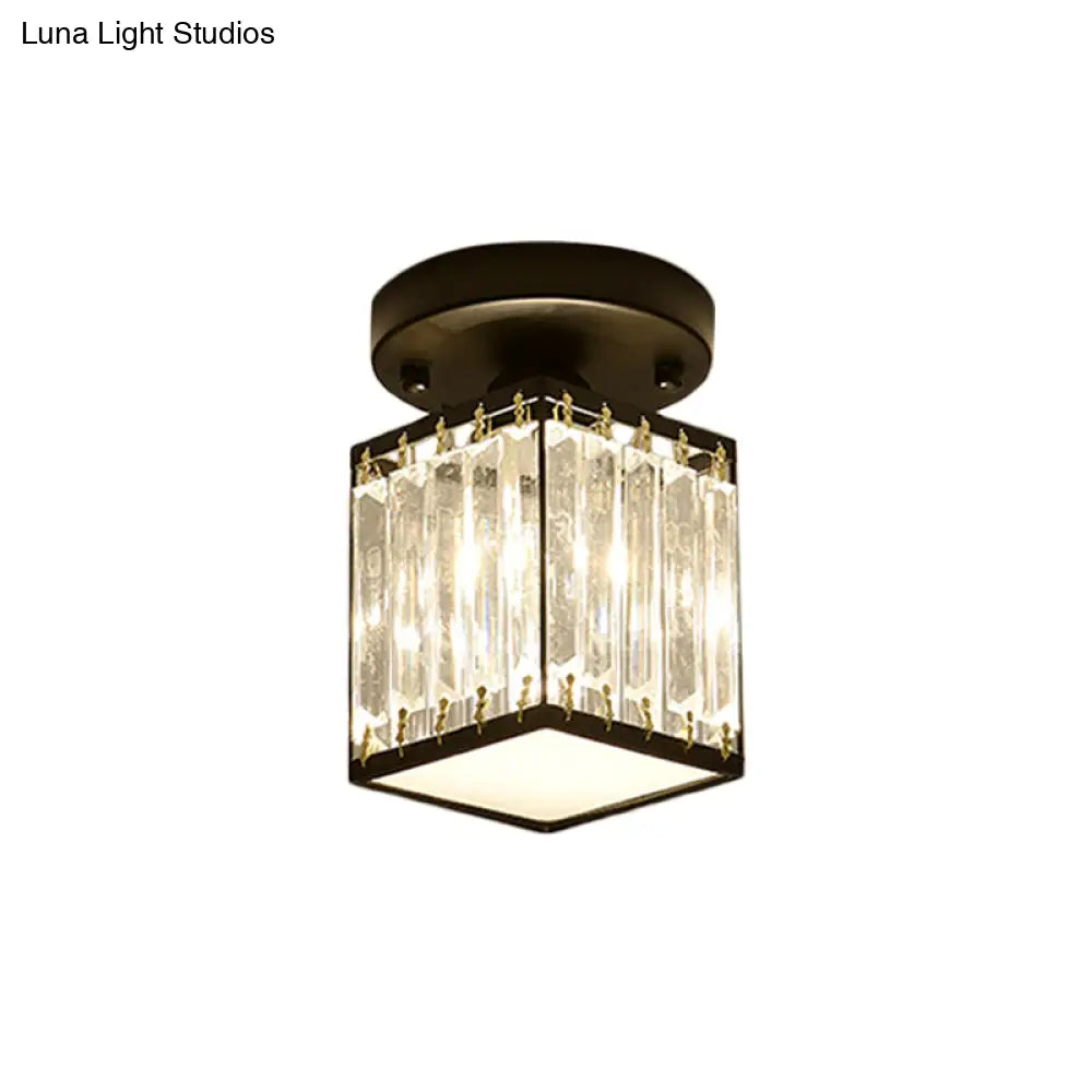 Sleek Crystal Semi Flush Mount Ceiling Light For Foyer - Round/Square Shape Small Size 1 Bulb