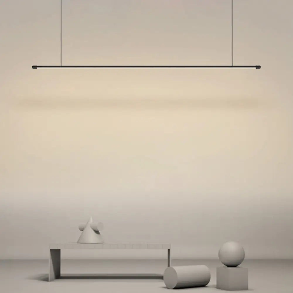Sleek Led Pendant Lamp For Kitchen Bar Island - Minimalist Thin Rod Design Metal Construction Black