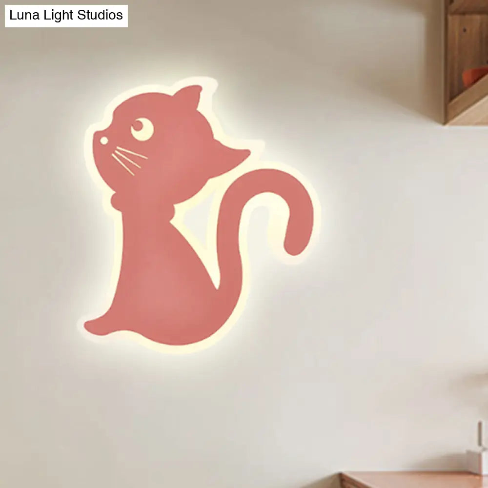 Sleek Metal Kitten Wall Light - Vibrant Macaron Colors For Bedroom Or Kindergarten