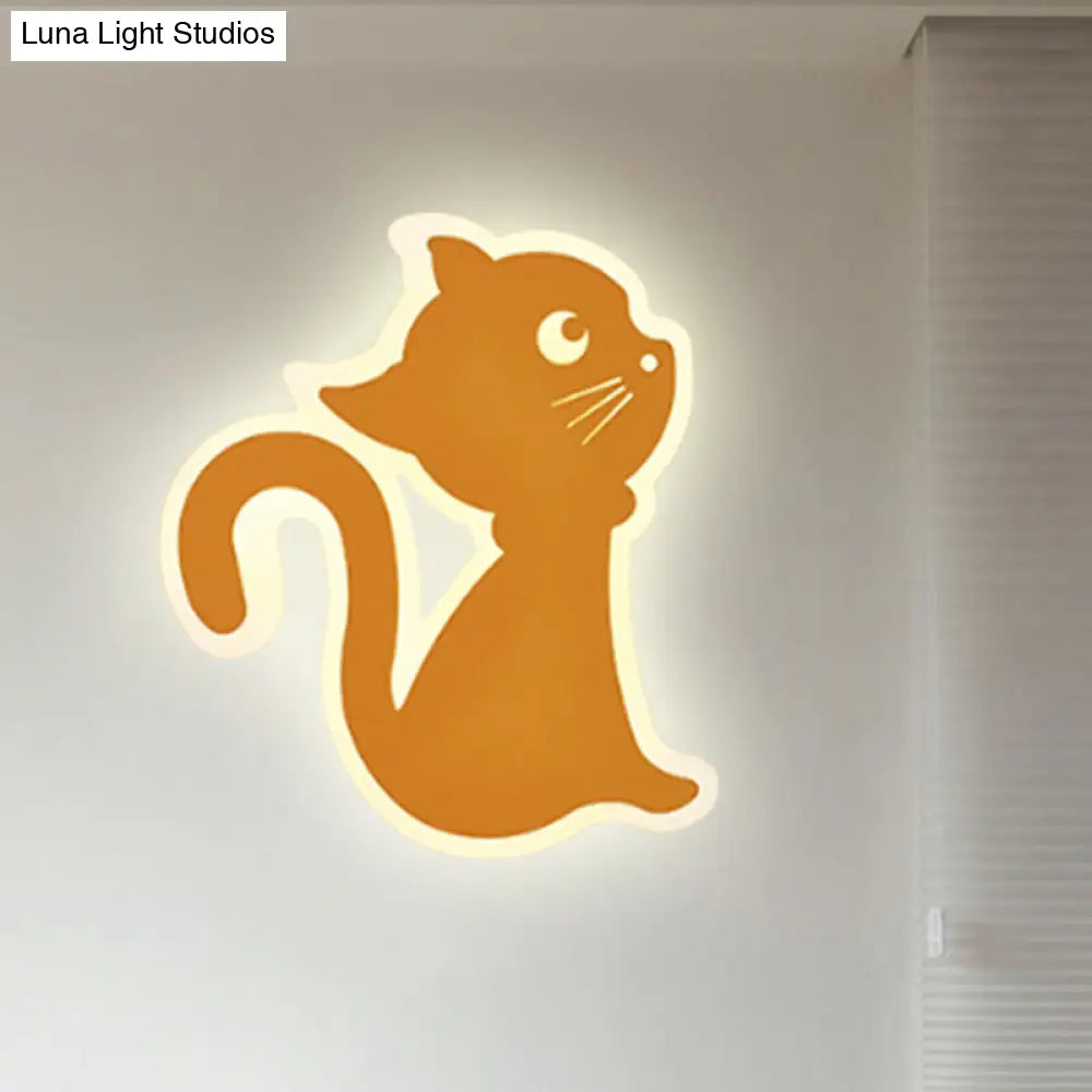 Sleek Metal Kitten Wall Light - Vibrant Macaron Colors For Bedroom Or Kindergarten