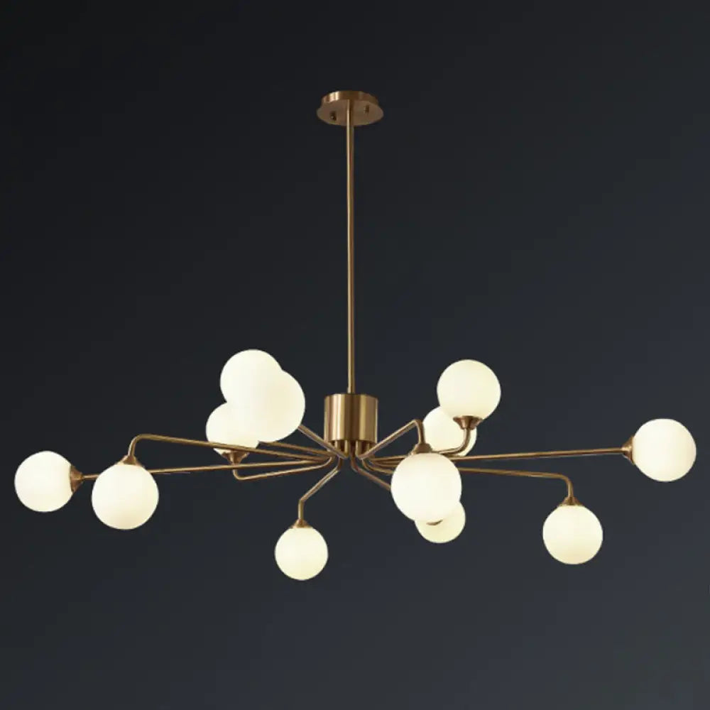 Sleek Modos Chandelier: Simplicity White Glass Ceiling Light With Brass Finish For Living Room 12 /