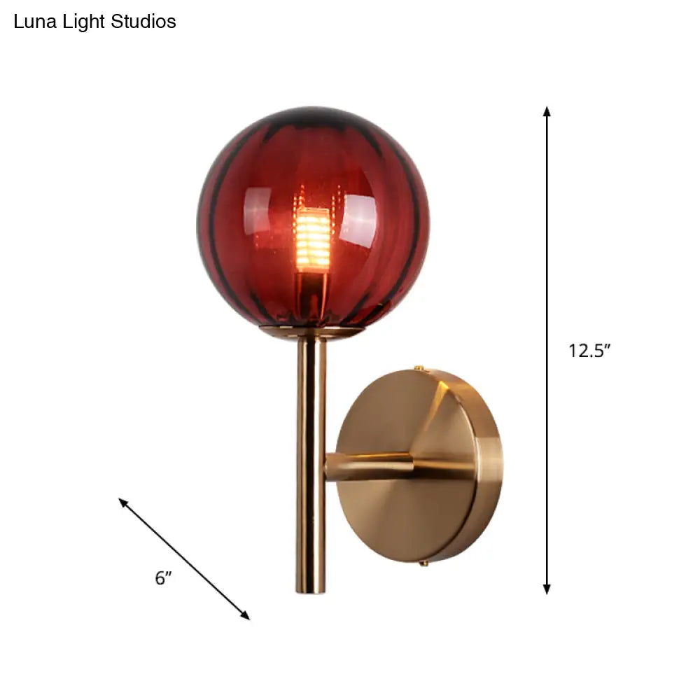 Sleek Round Wall Lighting: Simplicity Glass Bedside Sconce Light With Pencil Arm - Red/Green/Amber