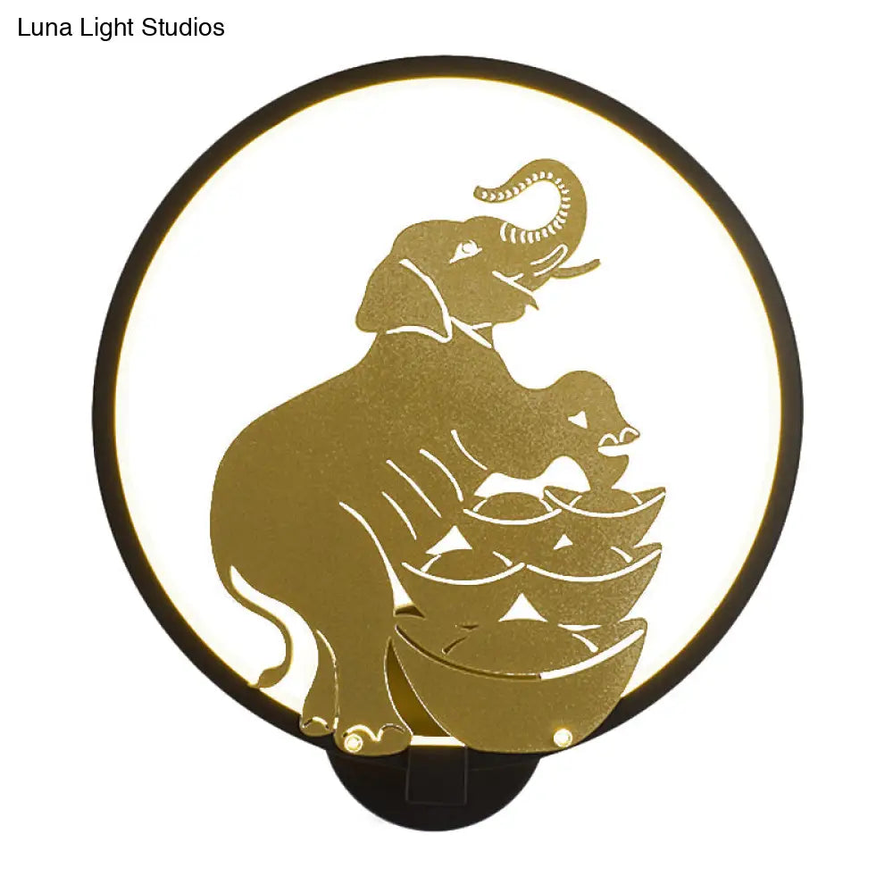 Sleek Sika Deer/Elephant Aluminum Mural Lamp: Modern Black-Gold Led Wall Light For Parlor