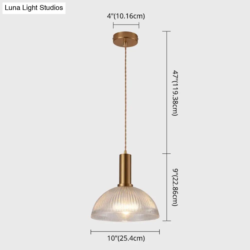 Sleek Single-Bulb Hanging Lamp With Ribbed Glass Shade: Elegant Pendant Light For Bedrooms