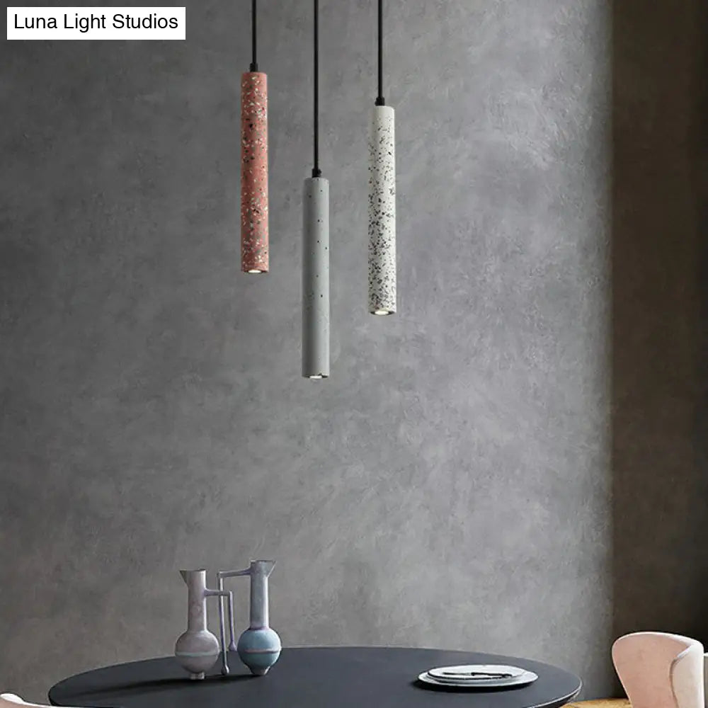 Sleek Terrazzo Led Suspension Light: Tubular Bedside Down Lighting Pendant With Simplicity Fixture