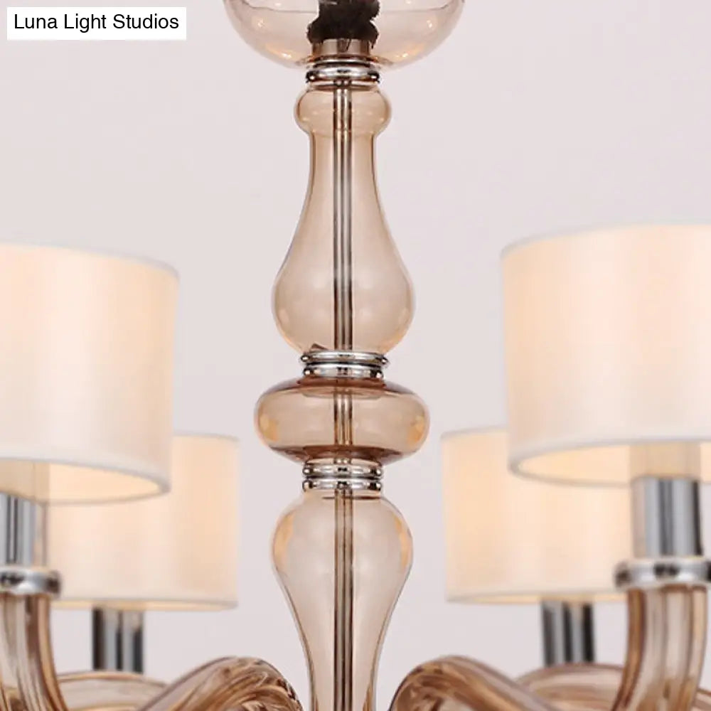 Sleek Traditionary Spuntik Chandelier Light With 6/8/12 Amber Glass Pendant Lamp Heads & White