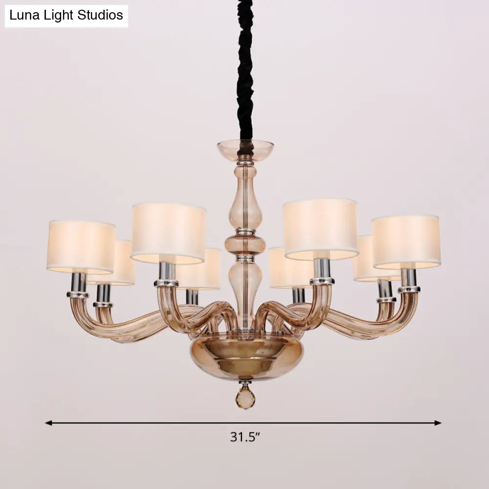 Sleek Traditionary Spuntik Chandelier Light With 6/8/12 Amber Glass Pendant Lamp Heads & White