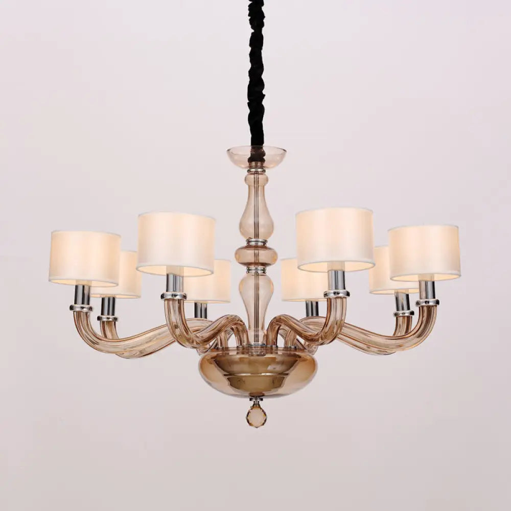 Sleek Traditionary Spuntik Chandelier Light With 6/8/12 Amber Glass Pendant Lamp Heads & White