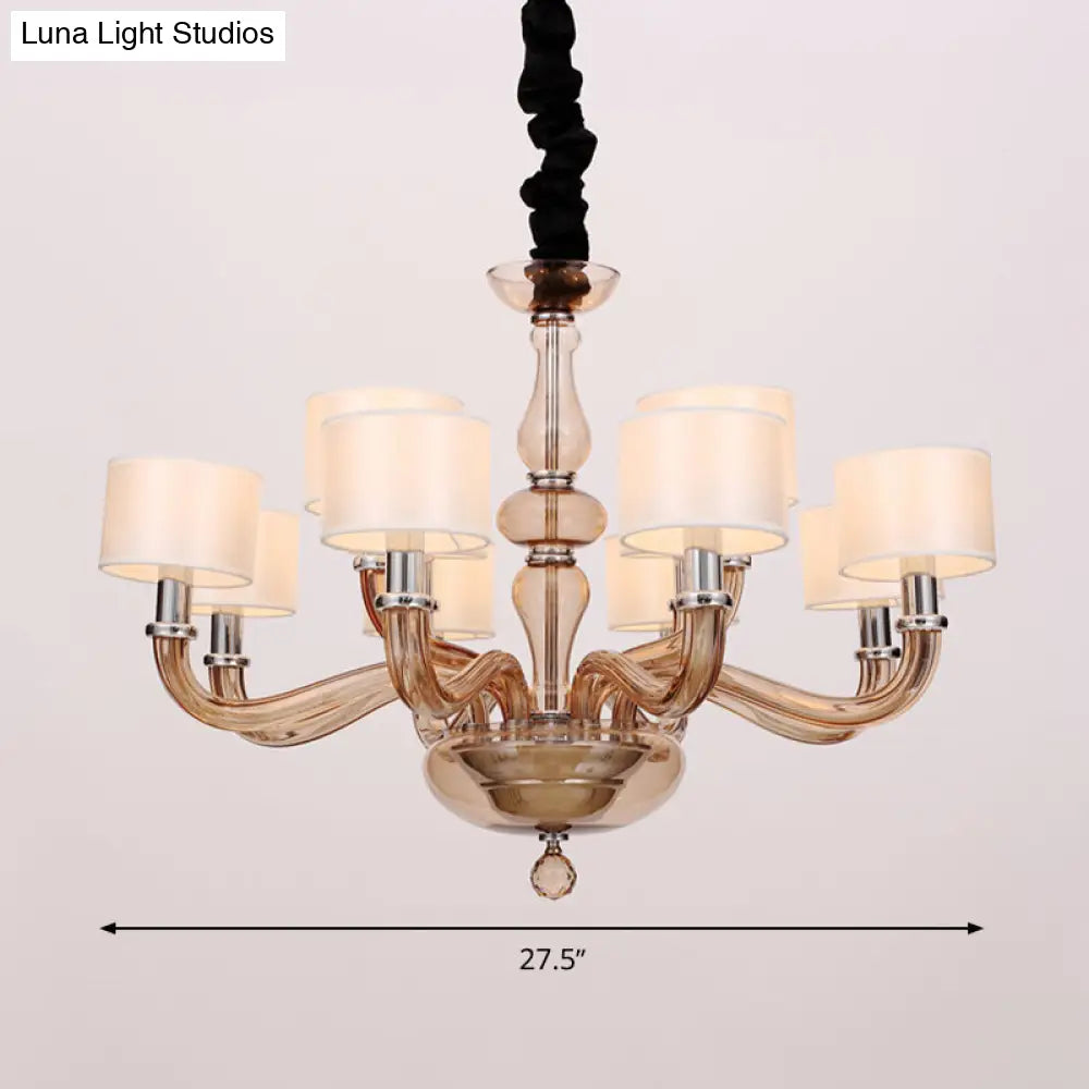 Sleek Traditionary Spuntik Chandelier Light With 6/8/12 Amber Glass Pendant Lamp Heads & White