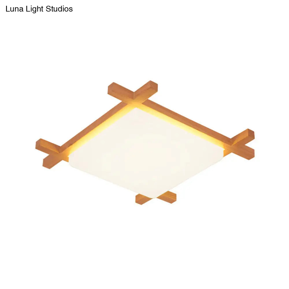 Sleek Wood Led Flush Mount Lighting With Acrylic Shade For Minimalist Bedrooms