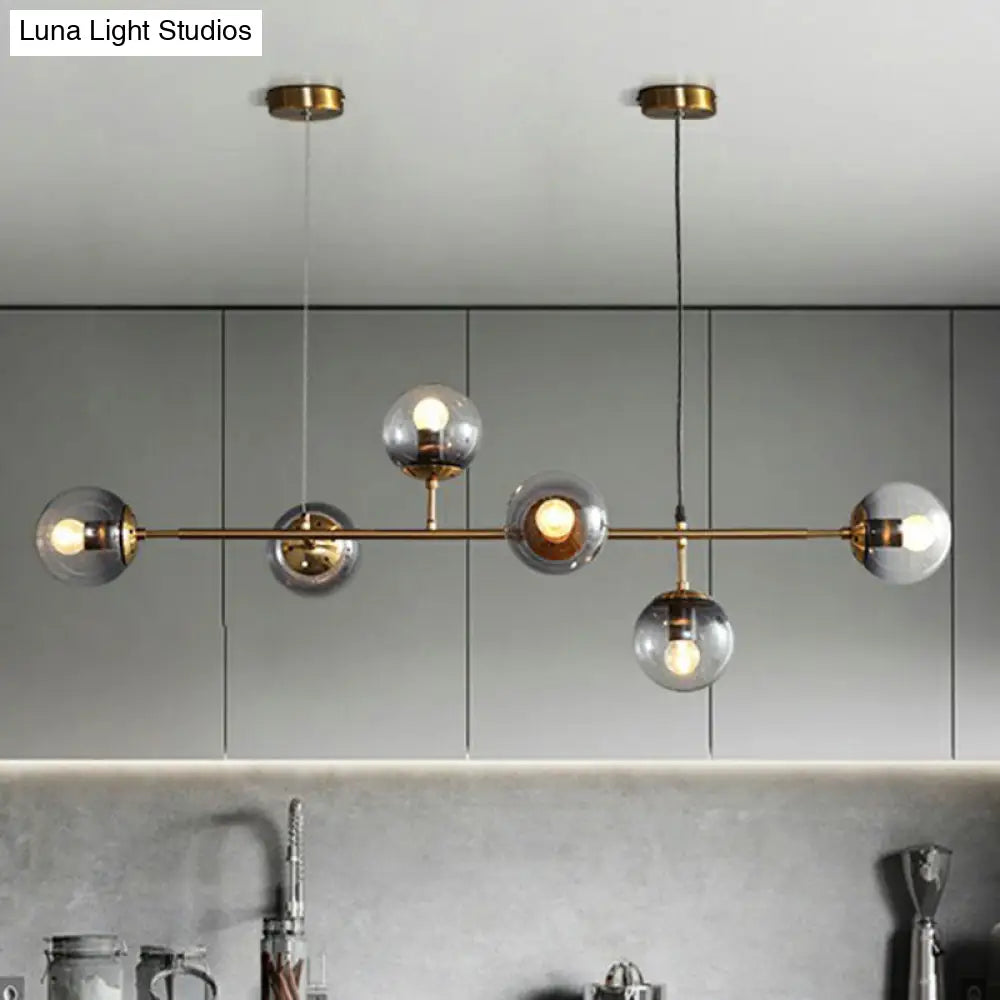 Smoke Grey Glass Island Pendant Light - Nordic Style With 6 Bulbs And Brass Finish Ideal For