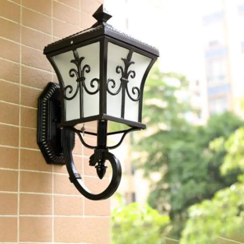 Solar Vintage House Wall Light With Metal Frame Glass Shade And Led Bulb - Outdoor Mounted Lamp