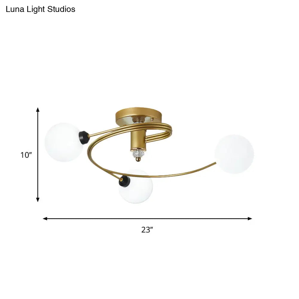 Spiral Semi Flush Traditional Glass/Crystal Bedroom Ceiling Light Fixture - Brass Finish