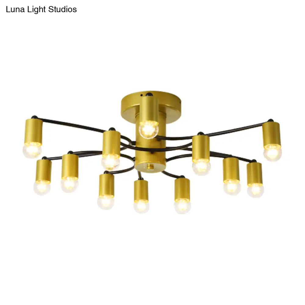 Sputnik Semi Flush Mount Metal Ceiling Lamp - 12/16 Lights Modern Design In Gold/Black