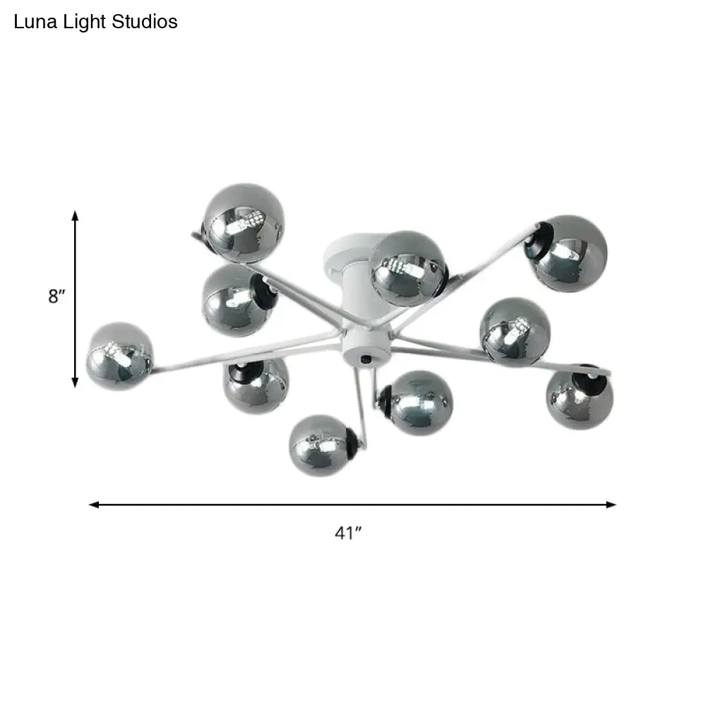 Sputnik Semi Flush Mount Silver Glass Ceiling Light Fixture - Modern Postmodern Design With 6/8/10