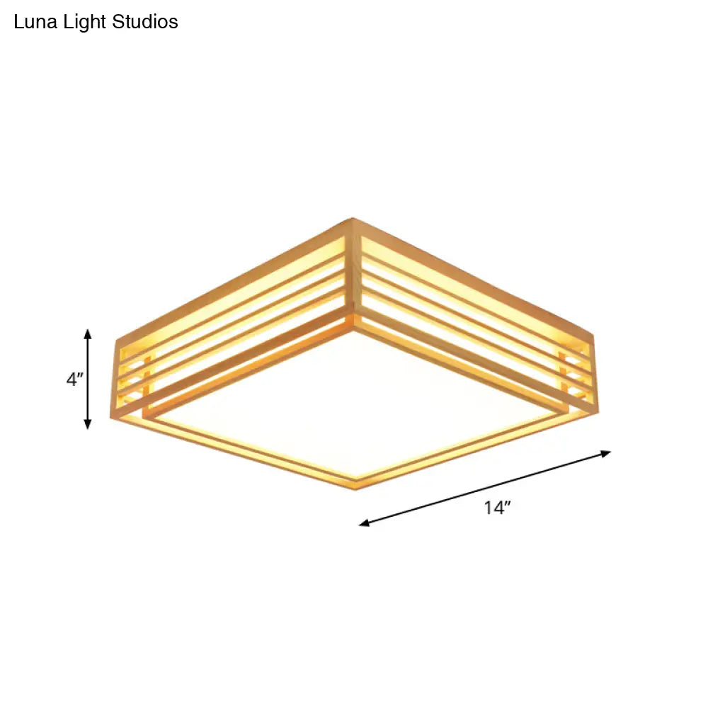 Square Acrylic Flush Ceiling Light - Asian Beige Led Fixture In Warm/White With Wood Frame