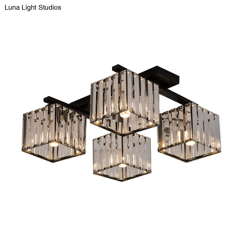 Square Crystal Rod Ceiling Light Fixture - Modern Semi Flush Mount With Tri - Sided Design (4/6/9