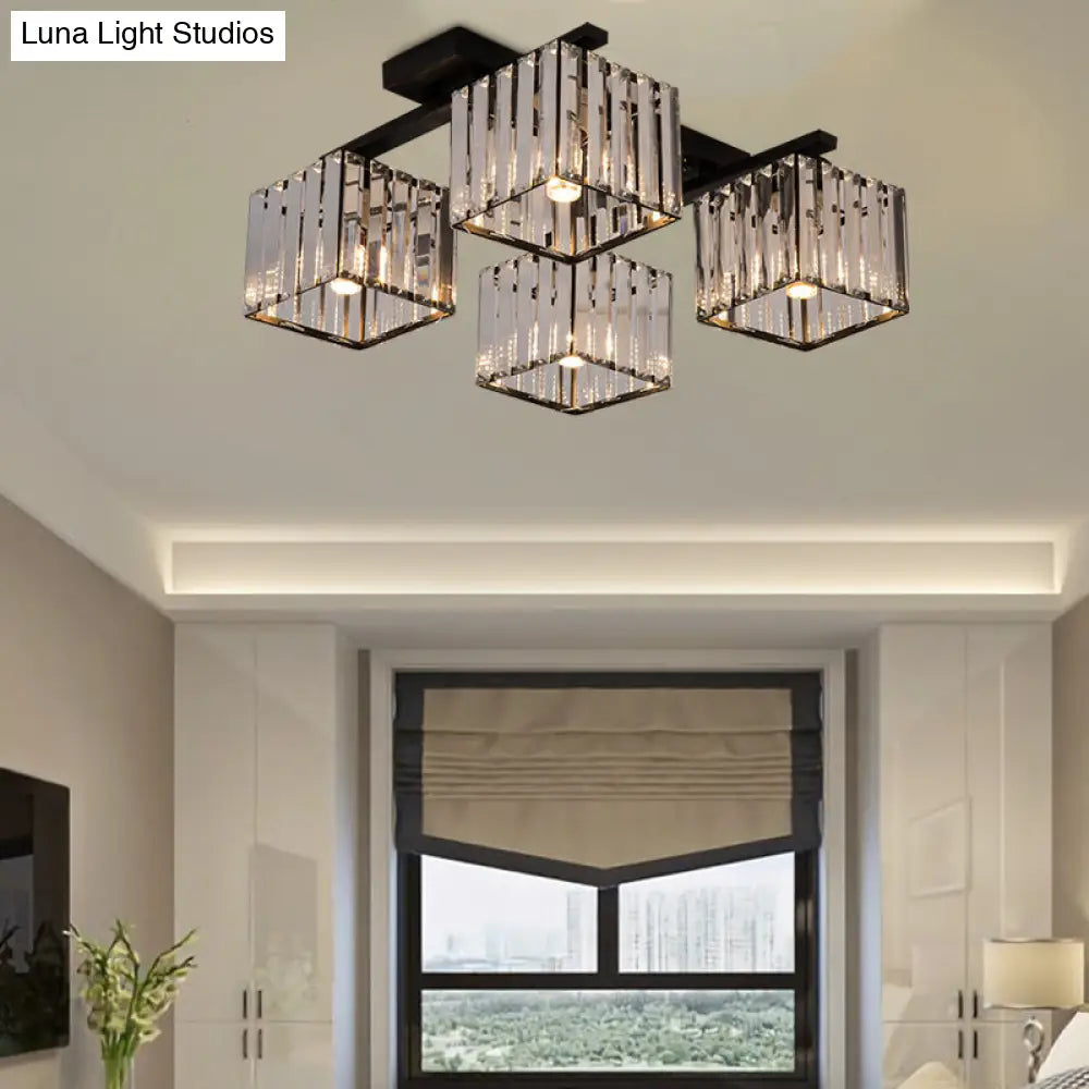 Square Crystal Rod Ceiling Light Fixture - Modern Semi Flush Mount With Tri - Sided Design (4/6/9