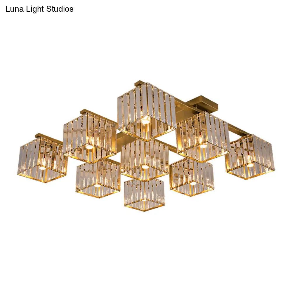 Square Crystal Rod Ceiling Light Fixture - Modern Semi Flush Mount With Tri - Sided Design (4/6/9