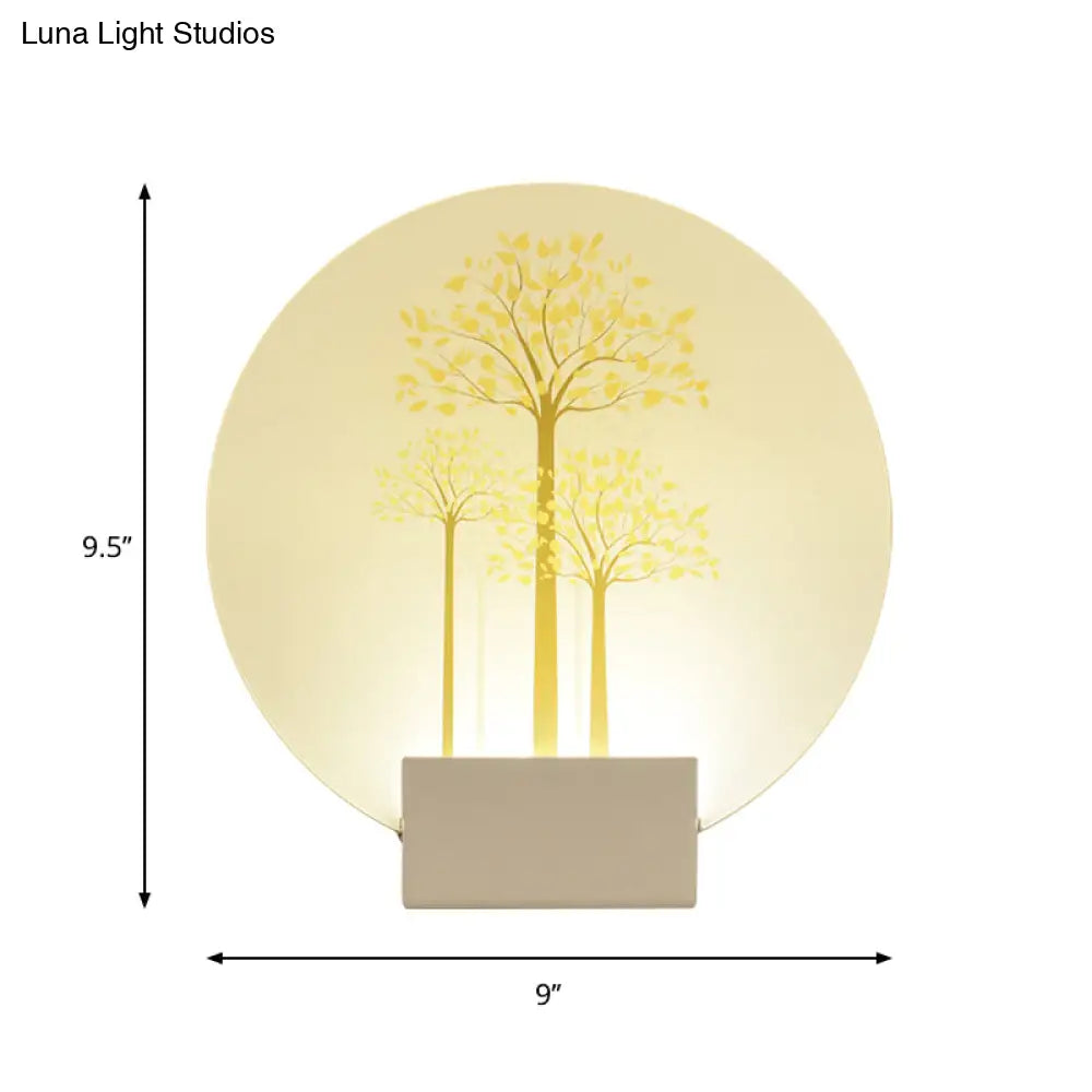 Square Led Wall Mount Light In Simple Style - Purple/Pink/Yellow With Deer/Blossom/Tree Pattern For