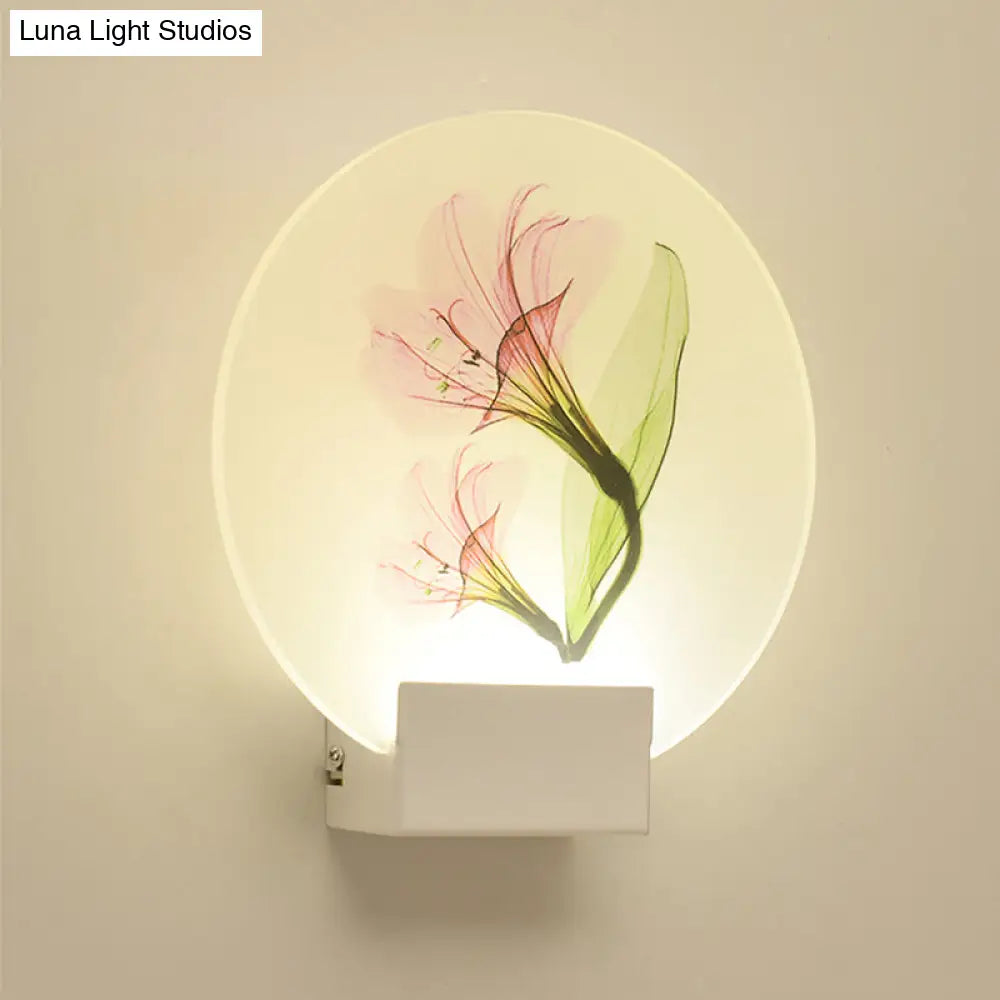 Square Led Wall Mount Light In Simple Style - Purple/Pink/Yellow With Deer/Blossom/Tree Pattern For