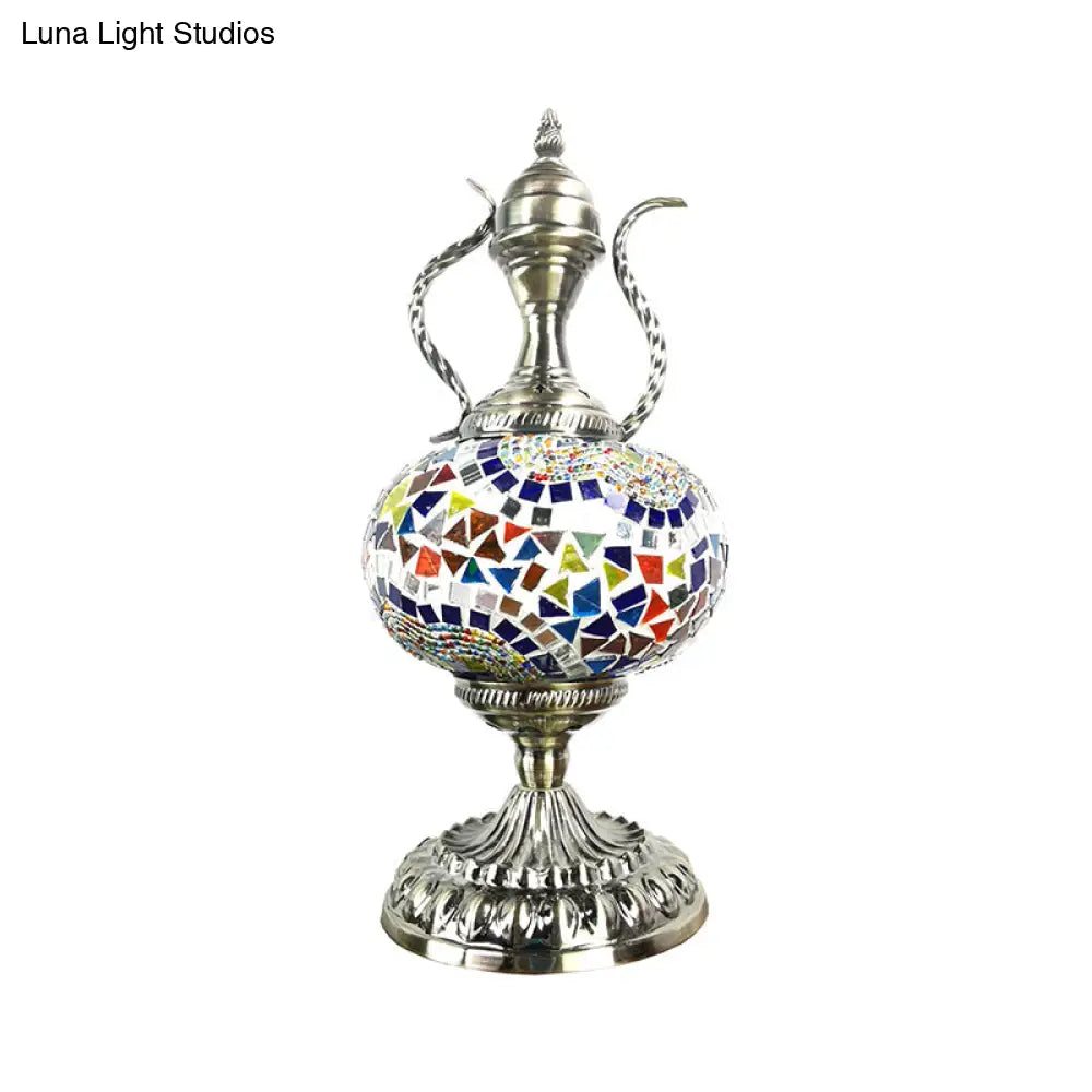 Stained Glass Moroccan Round Desk Lamp: 1-Light Bronze Task Lighting For Restaurants