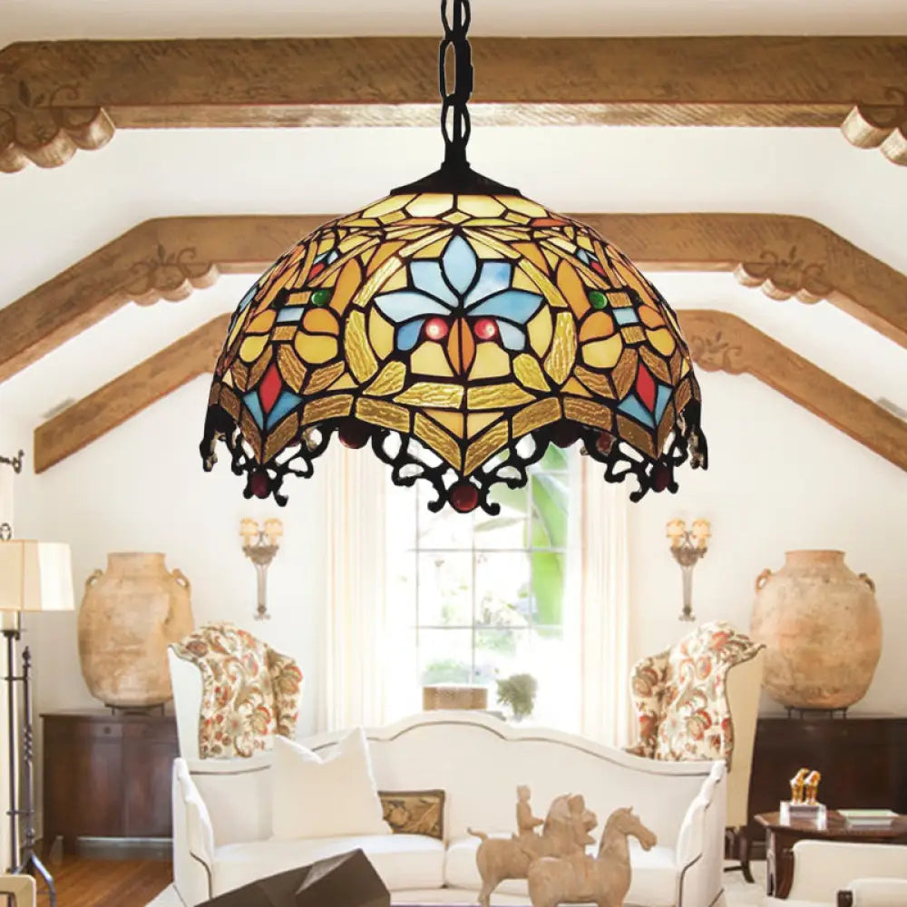 Stained Glass Victorian Hanging Lights For Dining Table And Ceiling Yellow / 16’