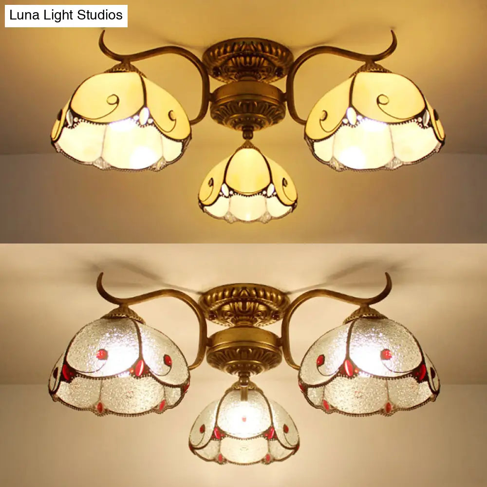 Stained Glass Vintage Ceiling Light - 3-Light Semi Flushmount In