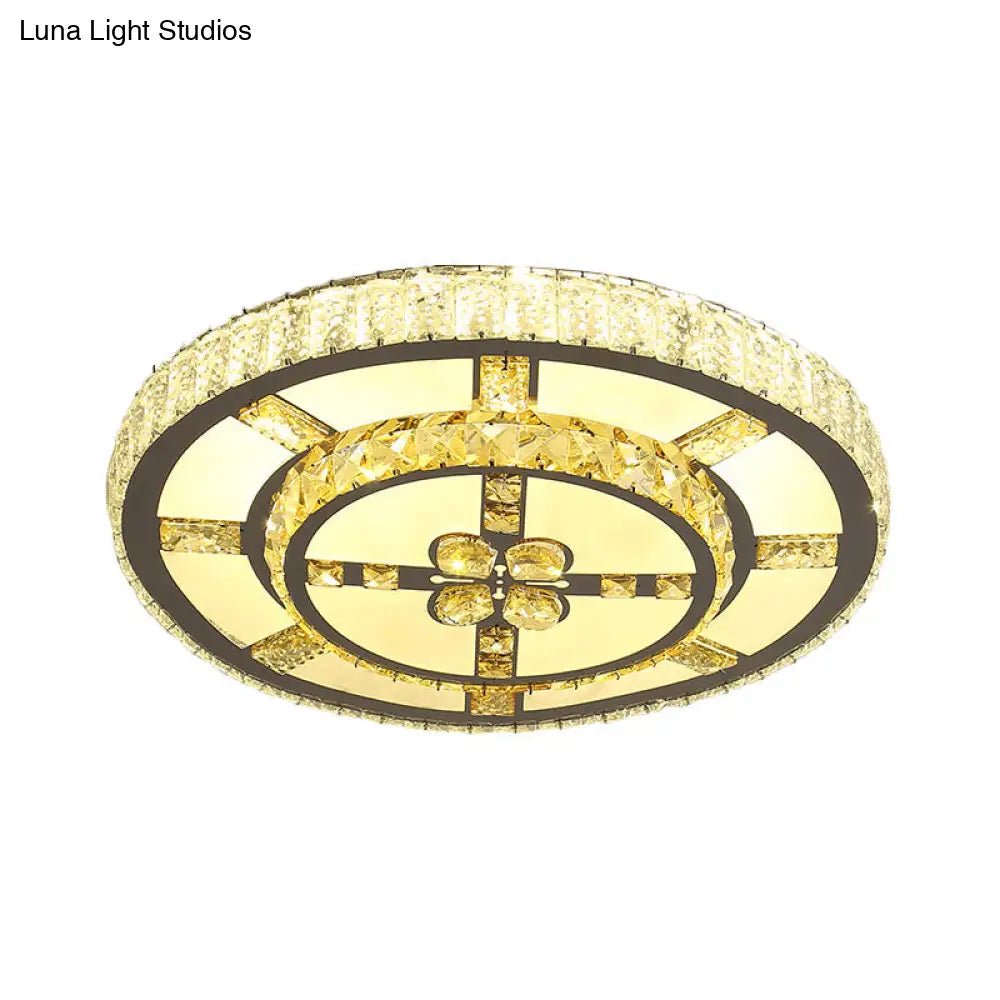 Stainless - Steel Led Flush Mount Ceiling Light With Clear Crystal Block Design