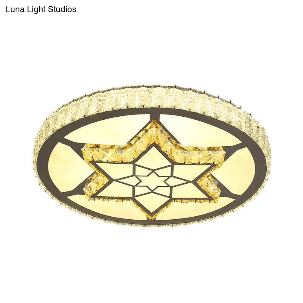 Stainless - Steel Led Flush Mount Ceiling Light With Clear Crystal Block Design