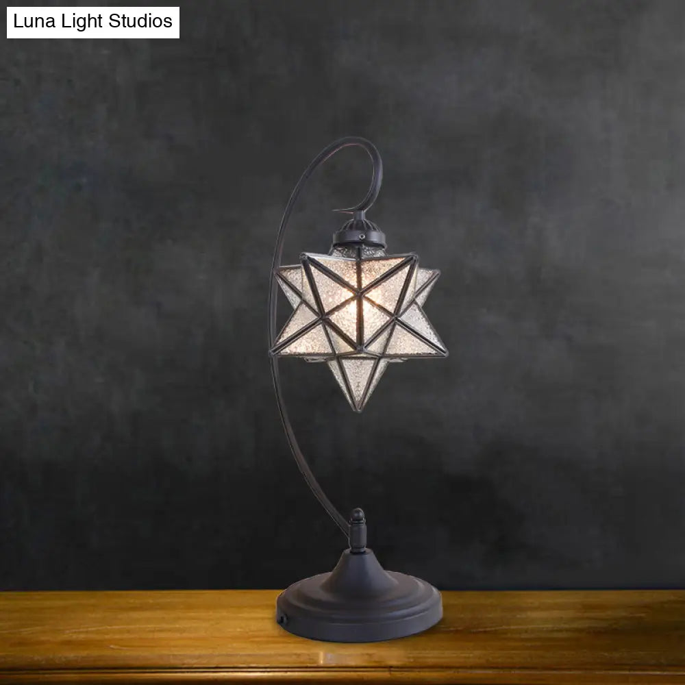Star Shaped Tiffany Nightstand Lamp With Twisted Arm - Clear/Silver Glass Night Lighting For Coffee