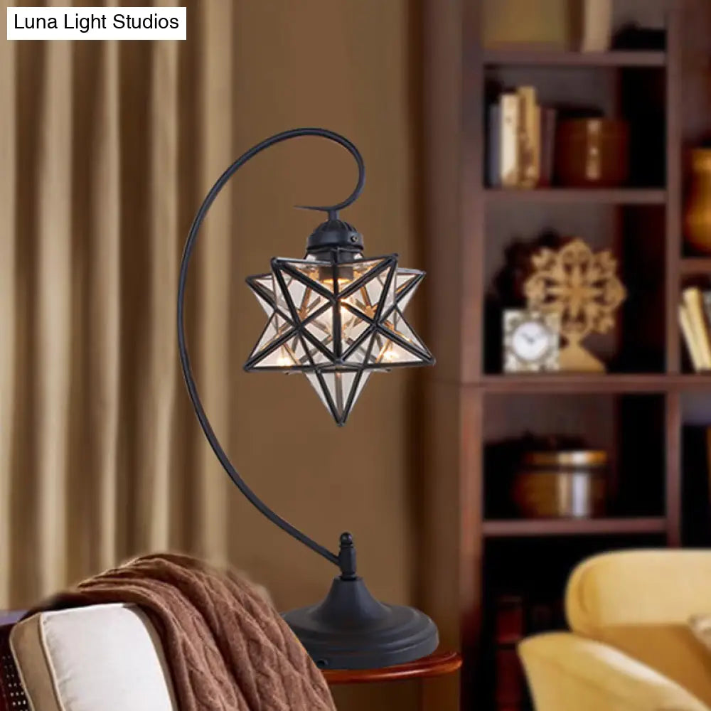 Star Shaped Tiffany Nightstand Lamp With Twisted Arm - Clear/Silver Glass Night Lighting For Coffee