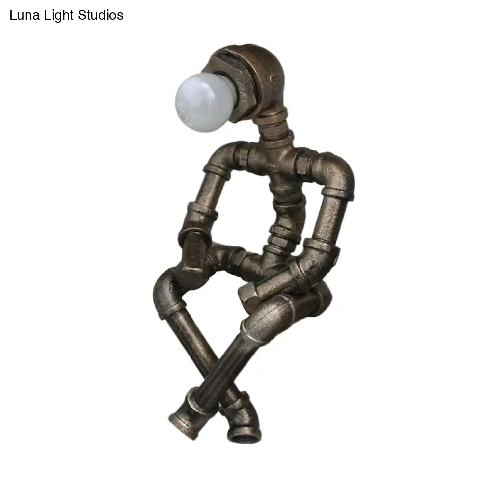 Steampunk Style Bronze Finish Iron Pipe Nightstand Lamp
