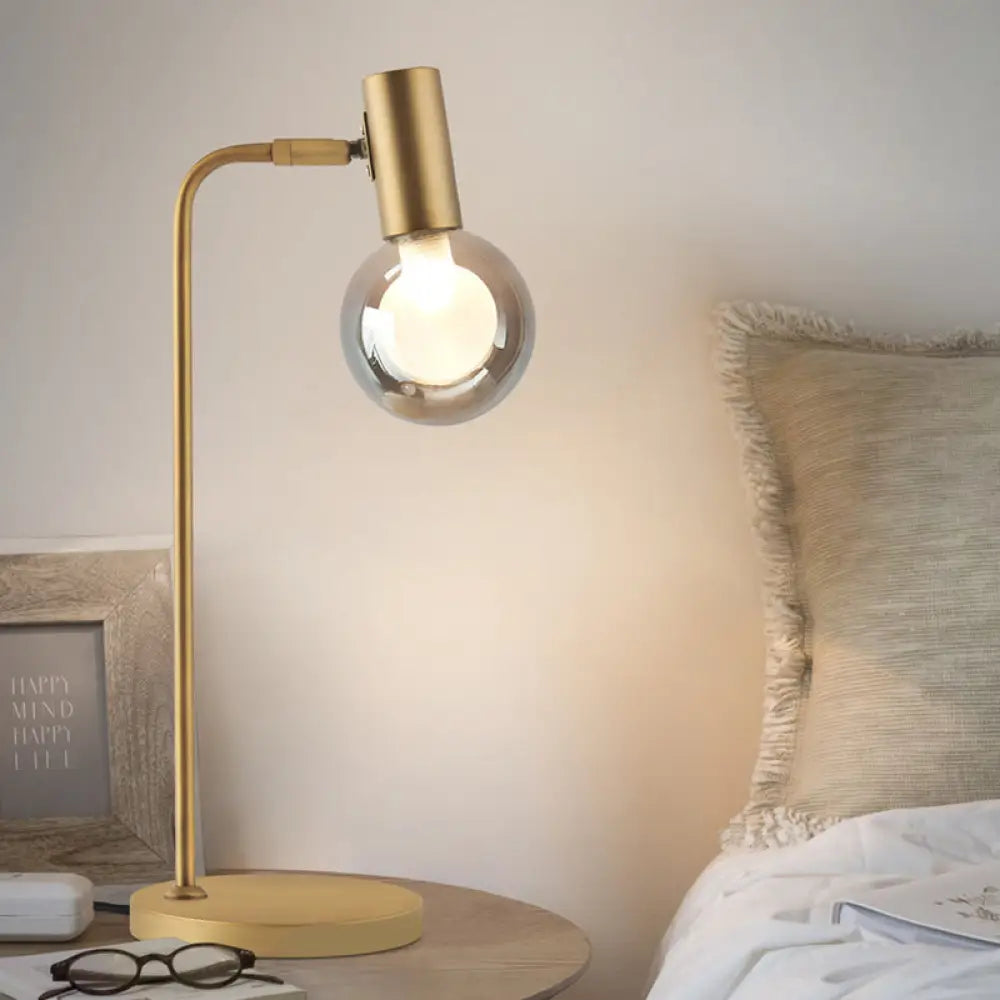 Stunning Gold Spherical Table Lamp With Smoke Gray/Clear Glass Shade - Perfect For Bedroom Gray